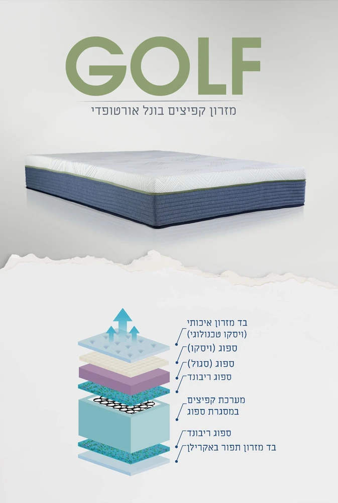 מזרן קפיצים בונל אורטופדי דגם GOLF בעל 7 שכבות