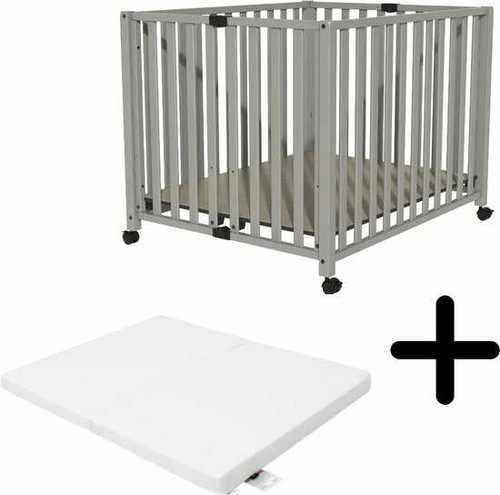 לול עץ גדול לתינוק 2 גבהים מתקפל עם מזרן נושם צבע מוקה 102/90