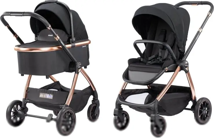 Infanti אינפנטי עגלת תינוק משולבת כולל אמבטיה וטיולון דגם Leona ליאונה צבע העגלה רוזגולד-שחור