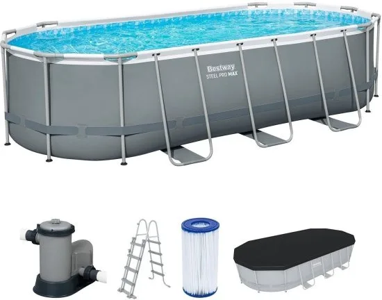 סט בריכה אובלית 549x274x122 ס';';מ עם משאבת סינון, כיסוי בריכה וסולם בטיחות Bestway Steel Pro MAX