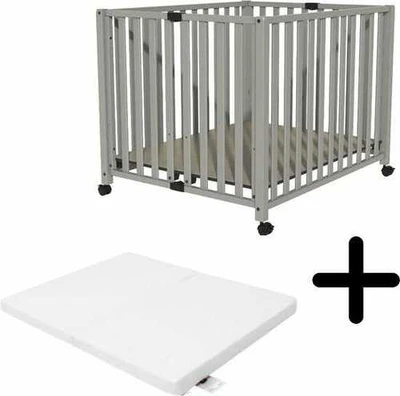 לול עץ גדול לתינוק 2 גבהים מתקפל עם מזרן נושם צבע מוקה 102/90